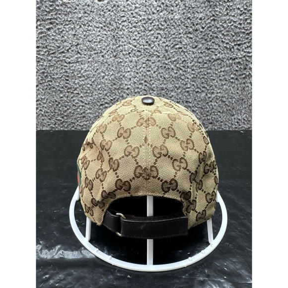 Gucci GG Canvas Adjustable Strap Baseball Hat With Web‎ Beige One Size - Picture 2 of 10